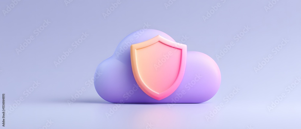 Poster a 3d illustration of a cloud with a shield symbol, representing cloud security and data protection i