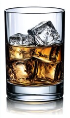 Amber Whiskey on the Rocks in a Clear Glass