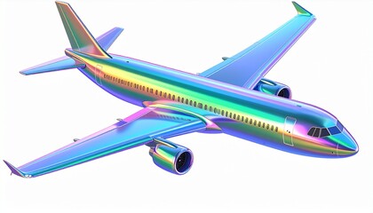 Fototapeta premium airplane holographic Iridescent d render icon isolated on white background. AI Generate
