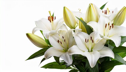 Obraz premium bouquet of white lilies isolated on white background. AI Generate