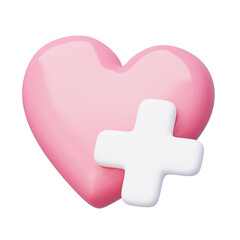 Glossy pink heart with a white plus sign