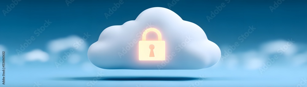 Poster a glowing padlock icon inside a cloud symbolizing secure cloud storage and data protection in a digi
