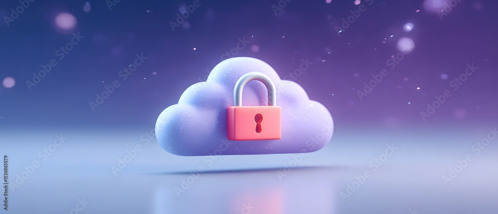 Poster a glowing cloud icon with a red padlock symbolizes secure cloud storage and data protection in a dig