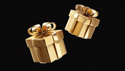 flying two golden gift box d render icon isolated on white background. AI Generate