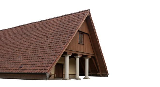 Isolated Tiled Roof Attic with Columns Architecture Detail