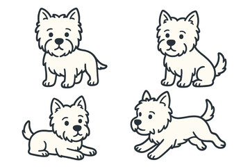 West Highland White Terrier in different poses on transparent background