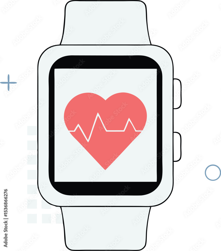 Poster smartwatch displaying heart rate monitoring with a red heart and health tracker concept