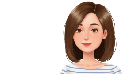 Isolated Portrait of a Young Woman with Bob Haircut and Striped Shirt