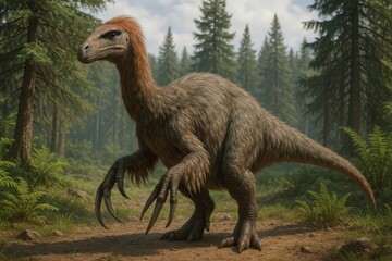 Fototapeta premium Feathered dinosaur in forest