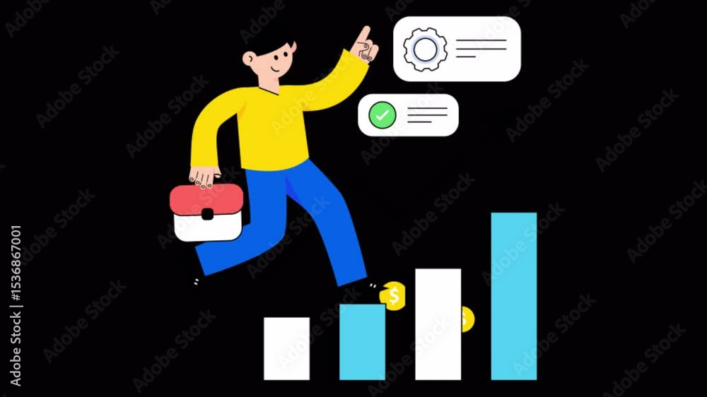 Poster business graph increase 2d flat animations on transparent background