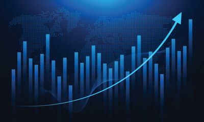 Abstract business growth Graph arrow up digital technology on dark blue futuristic background