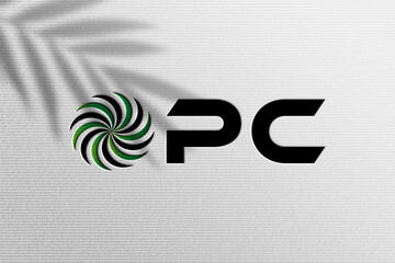 Modern pc logo design with green swirl and shadow