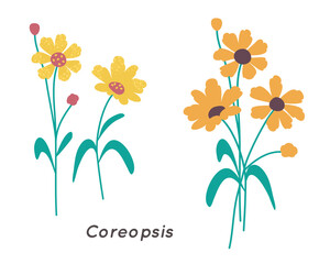 Coreopsis Wildflower Minimalist Floral Illustration. Trendy Botanical Vector Art.