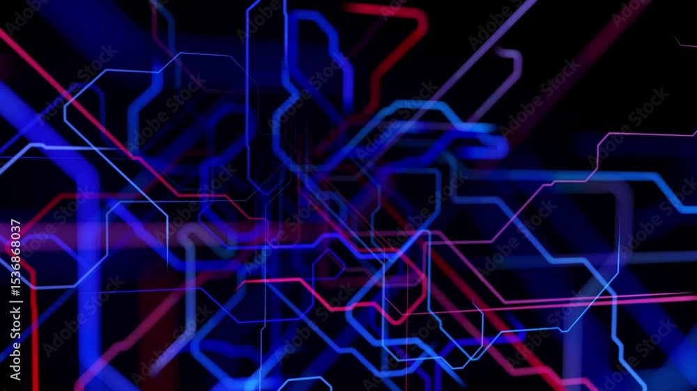 Poster abstract 4k motion graphics: interconnected nodes and branches in a vibrant neon palette. suitable f