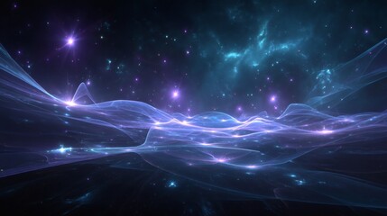 Ethereal Cosmic Landscape with Flowing Light and Stars