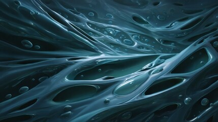 Abstract Fluid Texture with Bubbles in Dark Blue Tones and Patterns