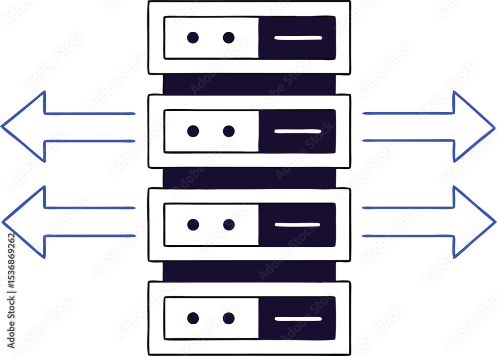 Poster vector illustration of a tech infrastructure icon depicting server and data transfer lines