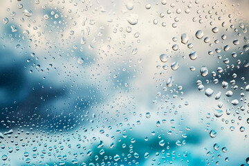 Closeup of Raindrops on a Windowpane With a Blurred Outdoor Background