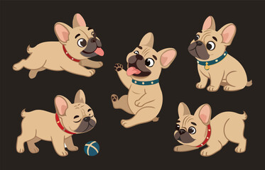Cute Cartoon French Bulldog Puppies in Different Poses Playful Dog Illustration