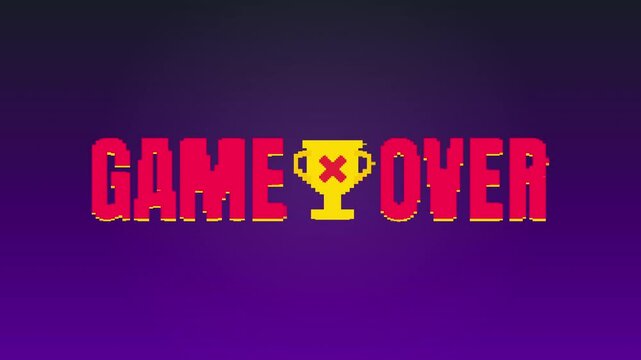 Game over words animation trophy. Suitable for illustrating losing in gaming or sports contexts.