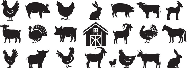 Fototapeta premium Farm Animals Vector Set Illustration Featuring Cow, Pig, Sheep, and Chicken in Flat Cartoon Style – Perfect for Educational Materials, Kids' Designs, Farm-Themed Decor, and Branding