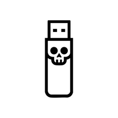 Obraz premium Vector logo of a USB stick featuring a skull face, symbolizing malware or data threats.