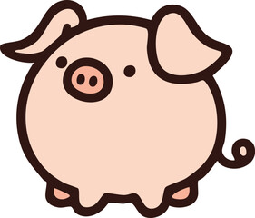Farm Animals Pig Vector Illustration Featuring Cute Cartoon Style Pig in Rural Setting – Ideal for Educational Materials, Kids’ Projects, Farm Branding, and Agricultural Design Themes.