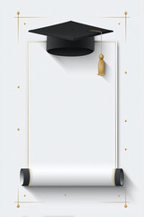 Vertical Graduation Poster Design: Cap Top, Diploma Bottom, Gold Accents