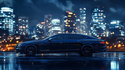 Obraz premium Modern car on the road in the city at night.