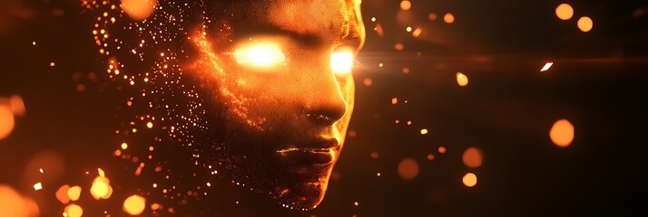Fiery Abstract Face Art Glowing Eyes Digital Painting Dark Background