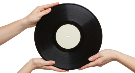 Isolated Hands Holding Black Vinyl Record