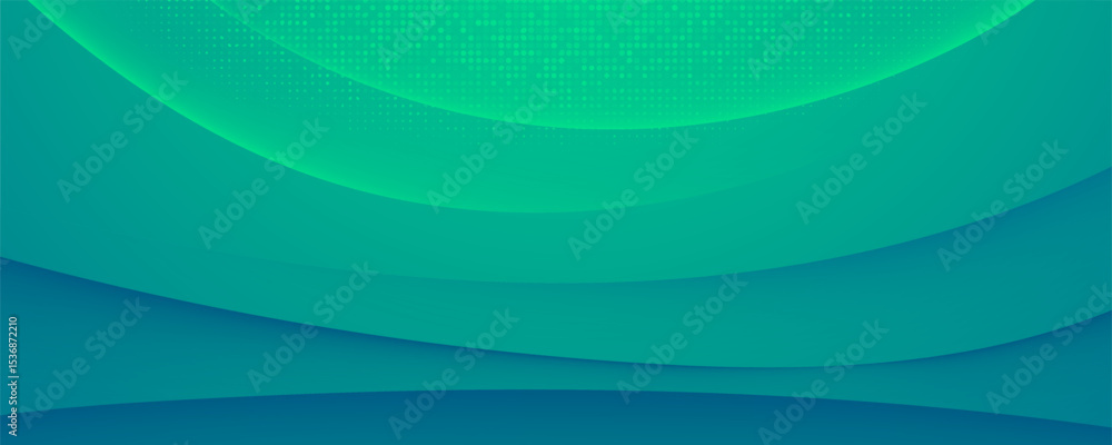 Poster modern green gradient wavy background with halftone dots and smooth layers