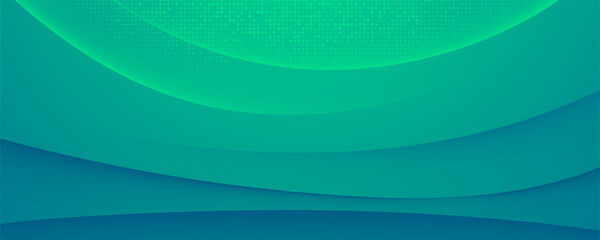 Modern Green Gradient Wavy Background with Halftone Dots and Smooth Layers