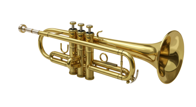 Isolated Gleaming Brass Trumpet Musical Instrument