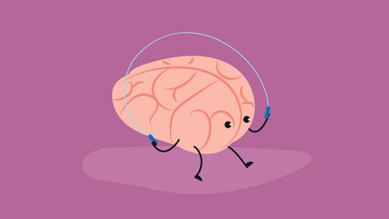 Brain listening to music with headphones. Vector illustration in cartoon style.