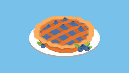 Illustration of a pie with blueberries on a blue background.