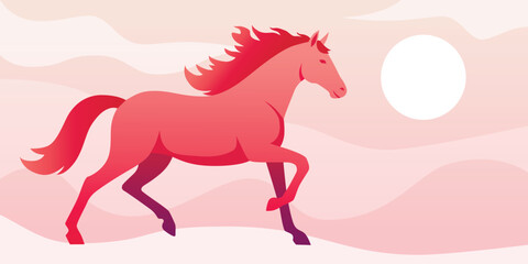 Red fire horse symbol of new year 2026 according to Asian Chinese calendar. Greeting card, banner. vector illustration
