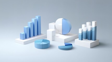 Fototapeta premium Modern 3D Data Visualization with Graphs and Charts in Blue Colors