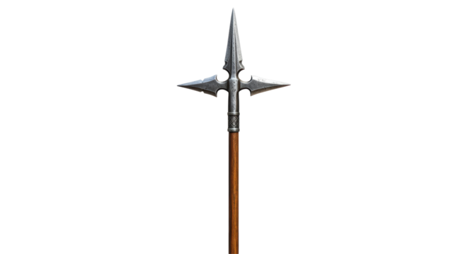 Isolated Medieval Halberd with Intricate Metal Details