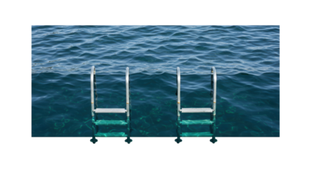Isolated Metal Ladder Descending into Clear Blue Water