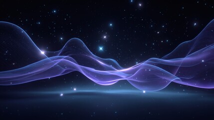 Ethereal Waves of Light Floating in a Starry Night Sky Background