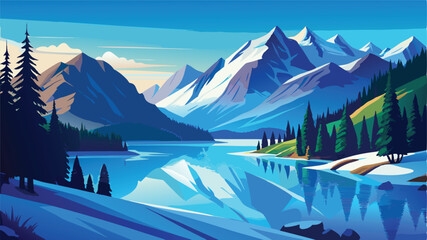 Alpine mountain lake with crystal clear water reflecting the majestic snow-capped peaks and vast sky © Nayeem Sheikh