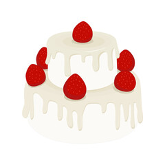 Hand-drawn white cake with creamy frosting and strawberries, hand-drawn vector of white cake with creamy frosting and strawberries on top collection.