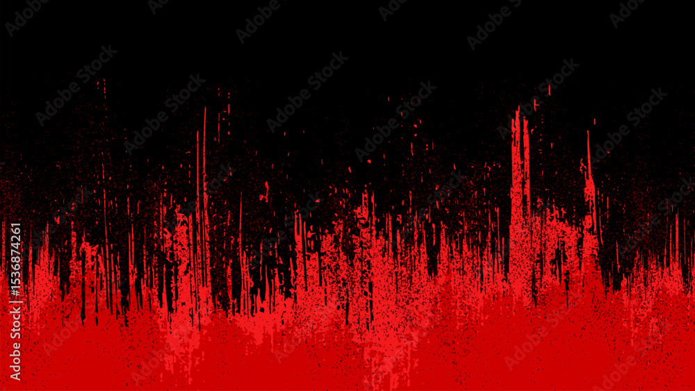 Poster red background with black stains dripping down along with red noise.