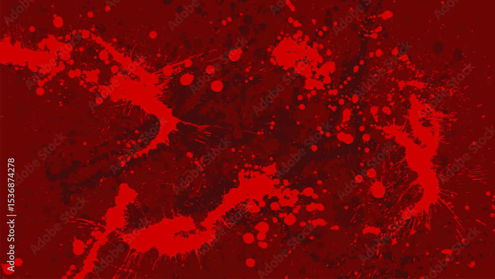 Poster red background with black stains and red splashes.