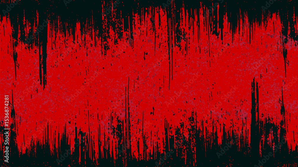 Poster red background with black brush strokes on both top and bottom.