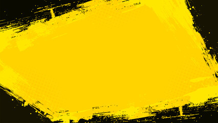 Yellow background with black brush strokes around the edges.