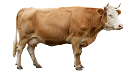 Isolated Full Body Image of a Brown and White Cow Standing