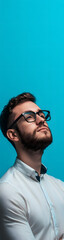 Ambitious man dreaming of career success vertical banner - wide skyscraper - blue background