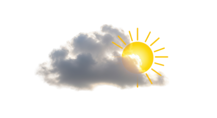 Isolated Cartoon Sun Peeking Through Dark Clouds